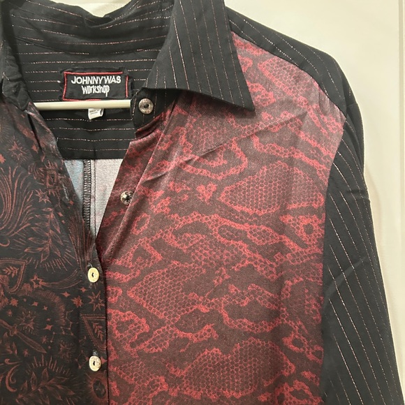 Johnny Was Black and Red Patterned Button-Down Shirt - Picture 3 of 6